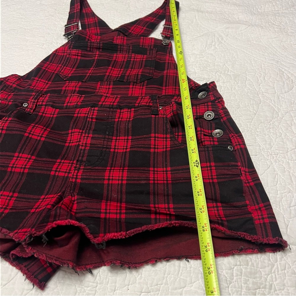 Red Plaid Short Overalls - Classic Women's Shorts - Picture 5 of 8